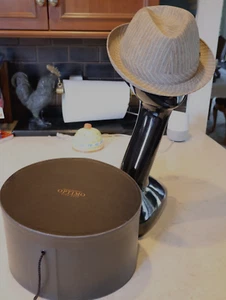 Optimo Graham Thompson's Linen Fedora Hat Taupe Brow Gray w/ Stripes 61/ 7 1/2 - Picture 1 of 13