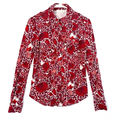 Tory Burch Kyoto Butterfly Floral Button Up Blouse Top Womens XS Red - Image 1 of 4