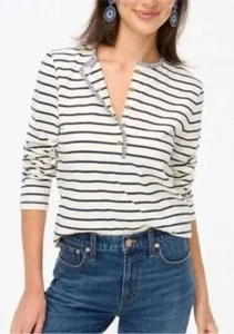 J. Crew Striped Ruffle-Collar Henley Preppy Nautical Boxy Women's Size Small - Picture 1 of 10