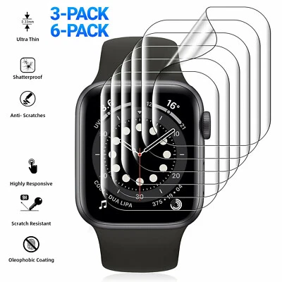 3/6 Pack PET Soft Cover Screen Protector Film For iWatch Series 9/8/7/6/5/4/3/SE