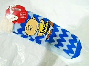 Peanuts Charlie braun blau Sherpa gefüttert Unisex rutschfeste 1 Größe Hüttenschuhe Socken - Bild 1 von 2