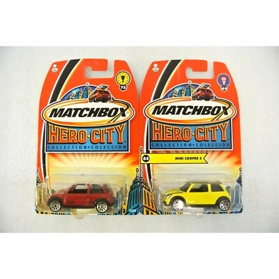 Matchbox Hero City Collection Mini Cooper S Yellow Red Diecast Car Lot of 2 MOC - Image 1 of 4