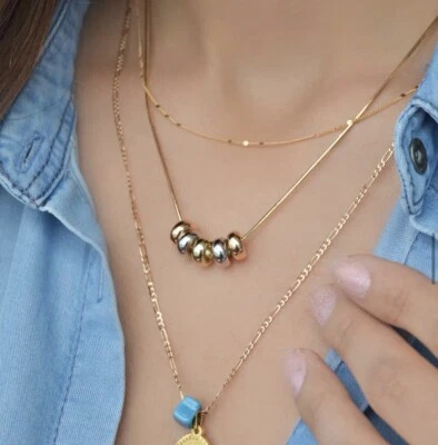 Пять бусин 14k золотой тон цепочка серебро розовое золото цвет бисер роскошное ожерелье - Изображение 1 из 4