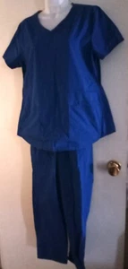 Womens 2 pc Scrubs Medium V Top & Small Pants Royal Blue - Picture 1 of 6