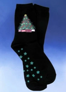 NWT Oh Christmas Tree on Black Womens Novelty Socks  - Picture 1 of 2