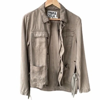 Chaqueta Abrigo Pam & Gela Utilitario Carga Verde Detalle Corbata Cremallera Preppy Informal Talla Pequeña Foto 1 de 4