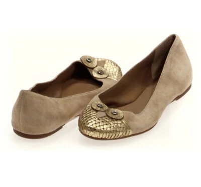 Zapatos planos Lands End para mujer talla 7,5 Ballet cara de búho dorado tostado gamuza Foto 1 de 2