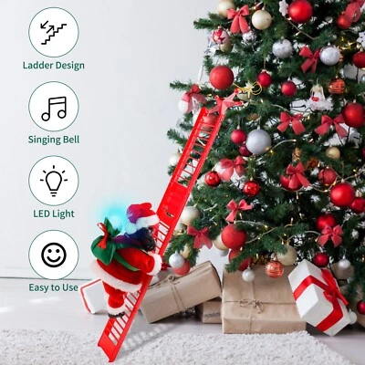Decoraciones de Navidad subir y bajar Papá Noel en escalera con muñeca de música Foto 1 de 4