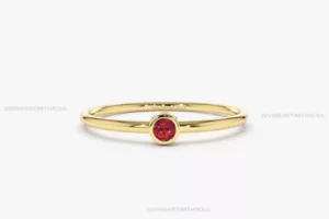 Rose Gold Ruby Ring / 14k Rose Gold Single Ruby 0.08ctw Engagement Ring - Picture 1 of 5