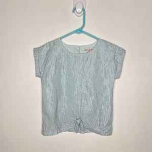 Cat & Jack Stripe Top Girls Size Small 6-6X Front Tie Blue Short Sleeve Metallic - Picture 1 of 5