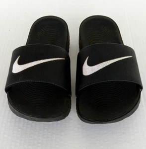 Size 6 Y Youths Nike Kawa Slides Black/White Slip On Shoes Sandals (819352 001) - Picture 1 of 9