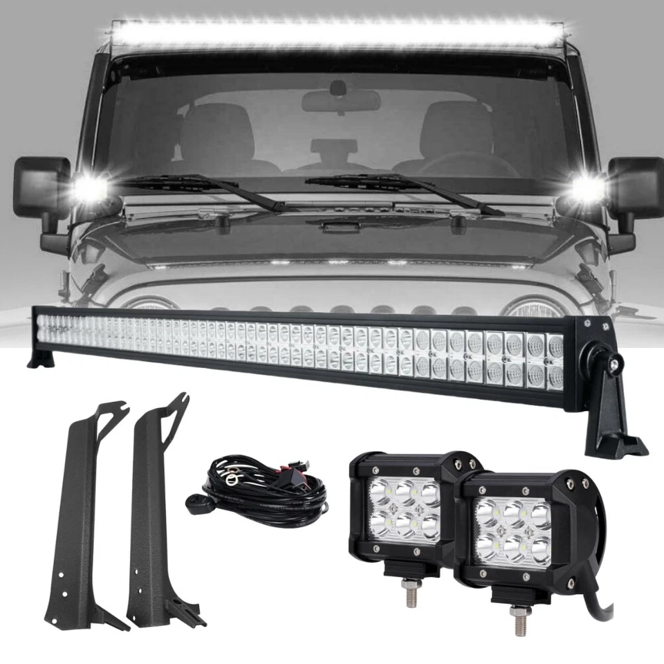 For Jeep Wrangler TJ 52" LED Work Light Bar +2x 4" 18W Pods+Upper Mount Brackets Foto 1 de 4