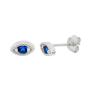 Evil Eye Stud Earrings with CZ Sterling Silver with Rhodium - TINY - 3mm x 6mm - Picture 1 of 1