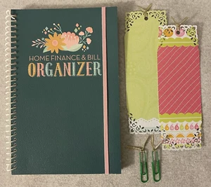 Home Finance Budget Planner Monthly Bill Organizer Floral Notecards Paper Clips - Picture 1 of 8
