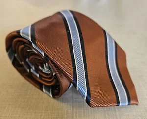 Next Bronze & Blue Stripe pattern Metalic Look Neck Tie - Picture 1 of 6
