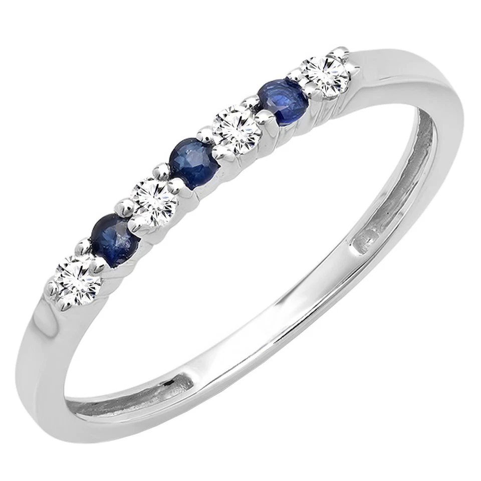 Alianza de boda de aniversario de diamantes y zafiro azul redondo de oro blanco de 14K Foto 1 de 1