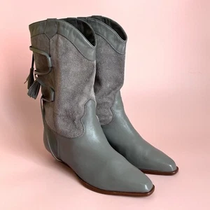 Vintage Dingo 1980er graue Leder/Wildleder Quaste Westernstiefel Damen Größe 6 - Bild 1 von 9