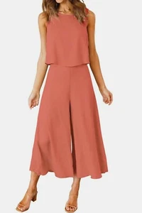 Chic round neck top & wide leg pants set - Picture 1 of 56