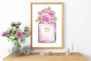 Pink Perfume Bottle Fashion Poster Print Wall Art Home Decor Bedroom Flowers 137 - Picture 1 of 3