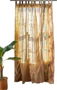 2Piece Beige Sari Curtain Light-Filtering–Boho Curtains, Bed Canopy Panel 44x84" - Picture 1 of 4