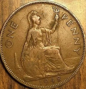 1948 UK GB GREAT BRITAIN ONE PENNY - Picture 1 of 2