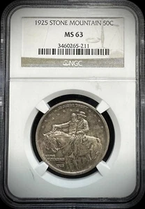 1925 Stone Mountain Commemorative Half Dollar Silver Coin NGC MS 63 - Picture 1 of 2