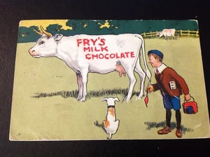FRY'S CHOCOLATE  ANTIQUE ORIGINAL LITHO ADVERTISING POSTCARD  "PAINTED COW SIGN" - Picture 1 of 3