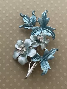 Vintage blau Strass Blumenmuster silberfarbene Brosche Pin - Bild 1 von 6