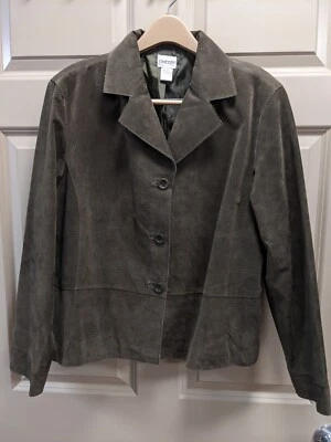 Chaqueta Chico's Verde Oliva 100% Cuero - Talla 12/14 o Chico's Talla 2 Foto 1 de 4