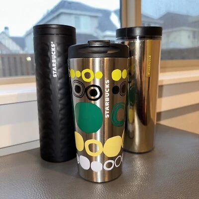 Juego de 3 vasos aislados al vacío de plástico Starbucks de acero inoxidable (2) y (1) ✨ Foto 1 de 4