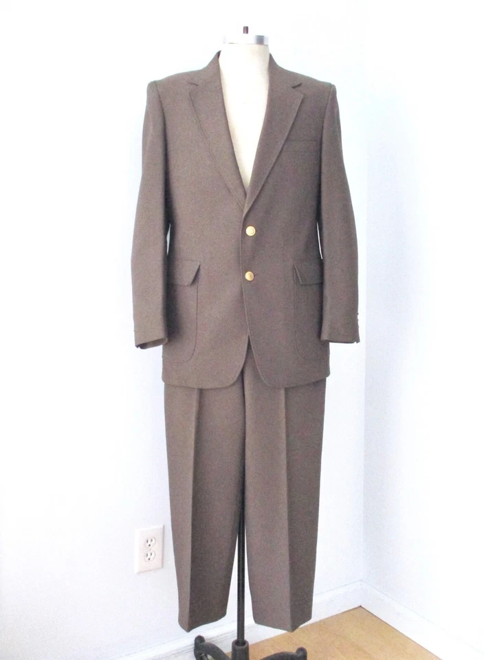De Colección Años 70 Moca Marrón Poli 2 Piezas Traje de Negocios Blazer Pierna Ancha Pantalones Disco Pimp 42R Foto 1 de 4