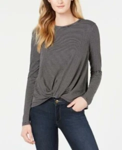 MSRP $40 Maison Jules Striped Knot-Front Top, Size S Black - Picture 1 of 1