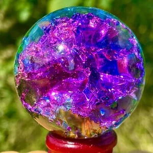 Sfera di quarzo arcobaleno titanio naturale 157G sfera di cristallo guarigione - Foto 1 di 16