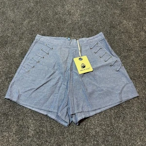 NEU Mika Gala Damenshorts 8 blau Chambray Baumwolle plissiert Reißverschluss Taschen - Bild 1 von 10
