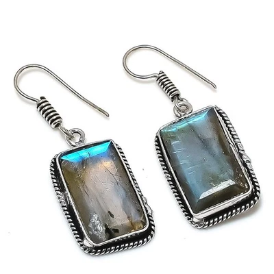 Pendiente de joyería de piedras preciosas hechas a mano de labradorita 1,58" I683 Foto 1 de 4