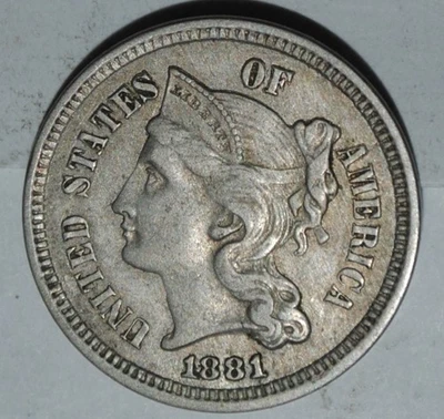 1881 Three Cent Piece Nickel {{{3775 - Image 1 of 4