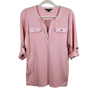 Lauren Ralph Lauren Pink Utility Pocket Top Women's Large Roll Tab Sleeve Casual - Picture 1 of 9