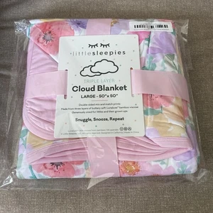 Little Sleepies Watercolor Meadow Floral Large Cloud Blanket NEW - Picture 1 of 3