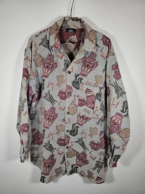 East Wind Code Vivienne Tam Grueso Algodón Estampado Abotonable Años 80 De Colección Raro Foto 1 de 4