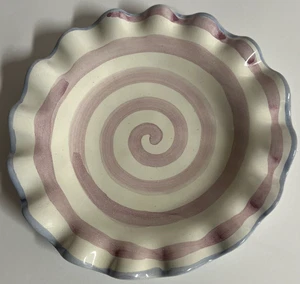 MACKENZIE CHILDS LOLLIPOP DAMSON SCANALATO AURORA CERAMICA 9" PIATTO INSALATA DESSERT - Foto 1 di 5