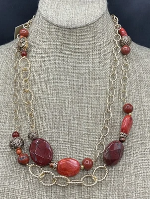 Barse Sanibel Long Beaded Necklace- Red Tigers Eye & Other Stones-  Bronze- NWT - Image 1 of 4