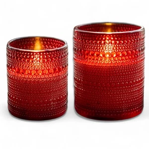 Red Dotted Glass 3D Flame Wax Candle | 2 Sizes - Picture 1 of 5