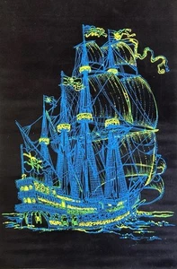 VINTAGE BLACKLIGHT POSTER Ghost Ship #980 70s Funky Enterprises - Picture 1 of 8