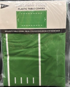 2 Plastic Tablecloths Covers 54X96 Football Field Goal Lines Party Table Decor - Picture 1 of 3