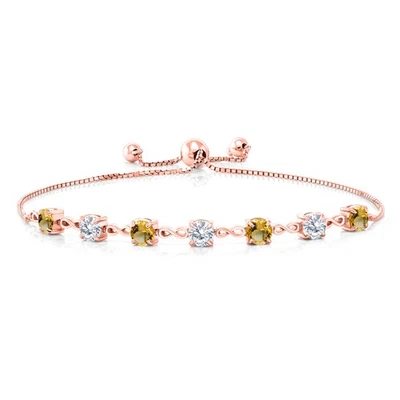 Pulseira de tênis folheada a ouro rosa 18K prata citrino e moissanita branca para - Imagem 1 de 4