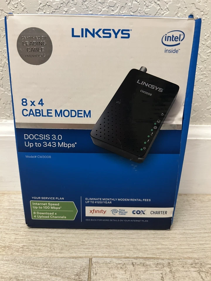 Cable módem Linksys modelo CM3008 DOCSIS 3.0 canales vinculados hasta 343 Mbps Foto 1 de 4