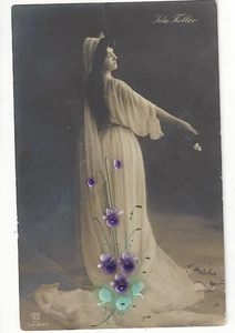 EDWARDIAN ACTRESS THEATRE STAR - IDA FULLER - HAND PAINTED PANSY FLOWERS 1907 PC - Picture 1 of 2