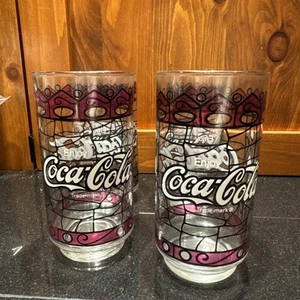 Set of 4 Vintage Libbey Coca Cola Stained Glass Design Glasses - Picture 1 of 4