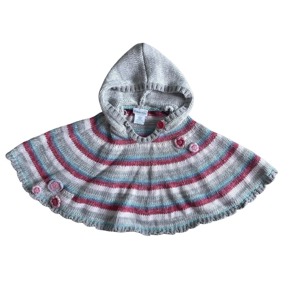 CAPA SUÉTER Naartjie Tejido Hombro Capelet Encogerse de hombros Rayas Gris Rojo Niñas 3-5 Foto 1 de 4