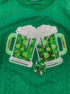 Original Goods Sequin Green Beer Sweatshirt Women M Green Embossed St. Patrick's - Picture 1 of 15